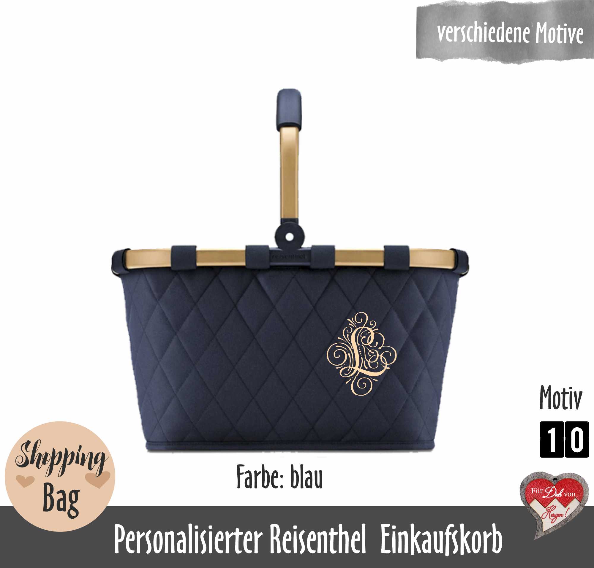 Personalisierter Einkaufskorb Reisenthel • Mit Monogramm oder Namen bestickt • Geschenk für Sie