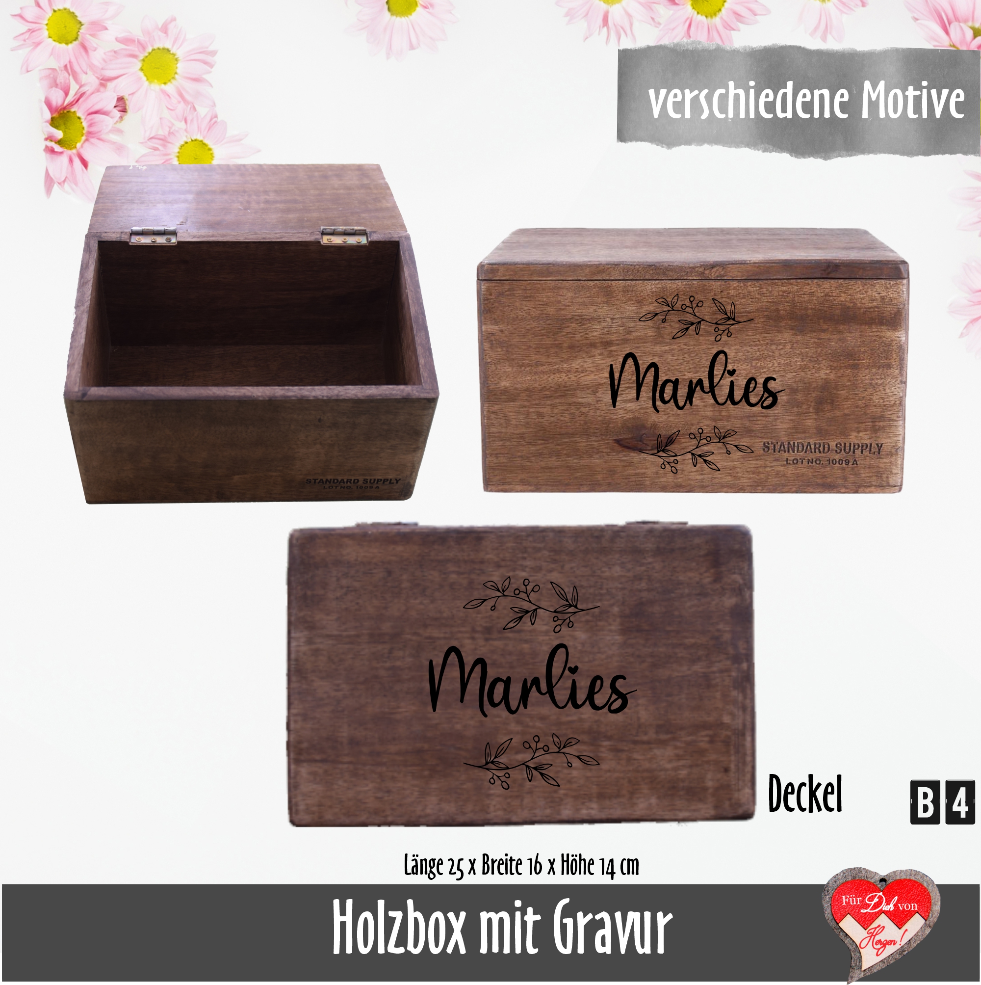 personalisierbar mit Gravur Antik Holz Geschenkbox Box Geschenk zum Valentinstag Love 