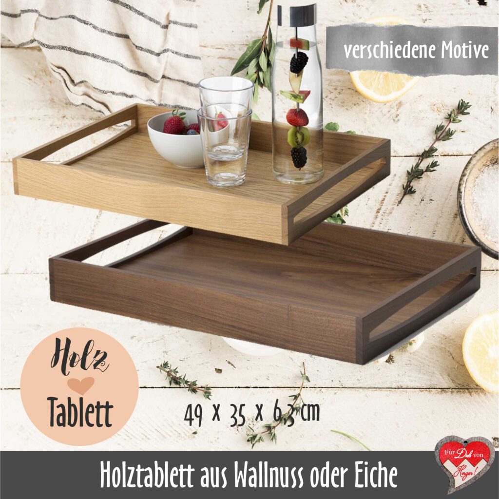 SwallowLiving Serviertabletts Set 2 Stück - Holzkern, Kunstleder Elfenbein, Goldgriffe