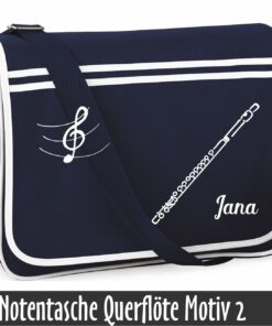Notentasche mit Querflötenmotiv individuell bedruckt |  Collegetasche für Querflötenspieler