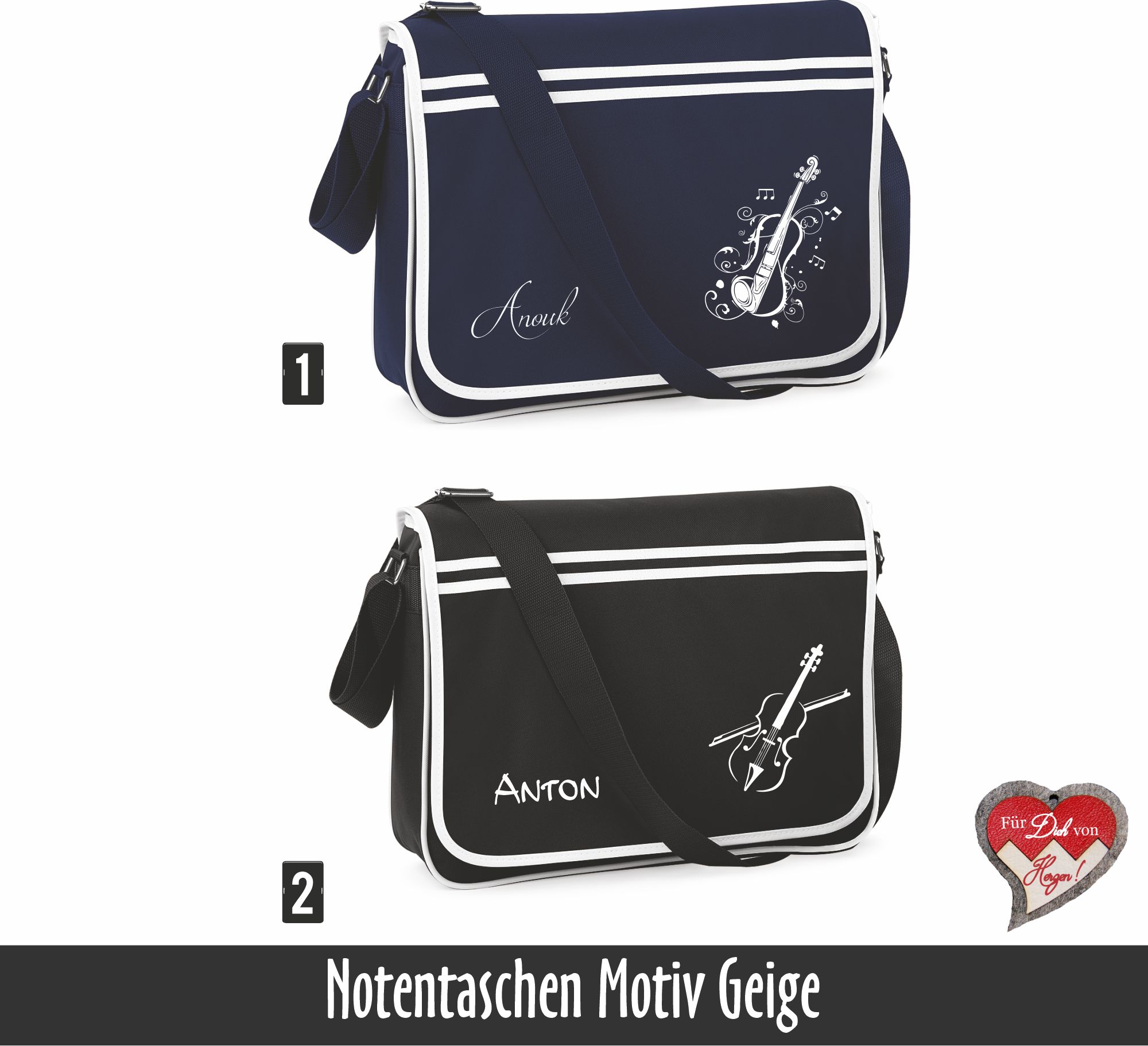 Notentasche mit Geigenmotiv | Collegetasche für Geigenspieler – Bild 2