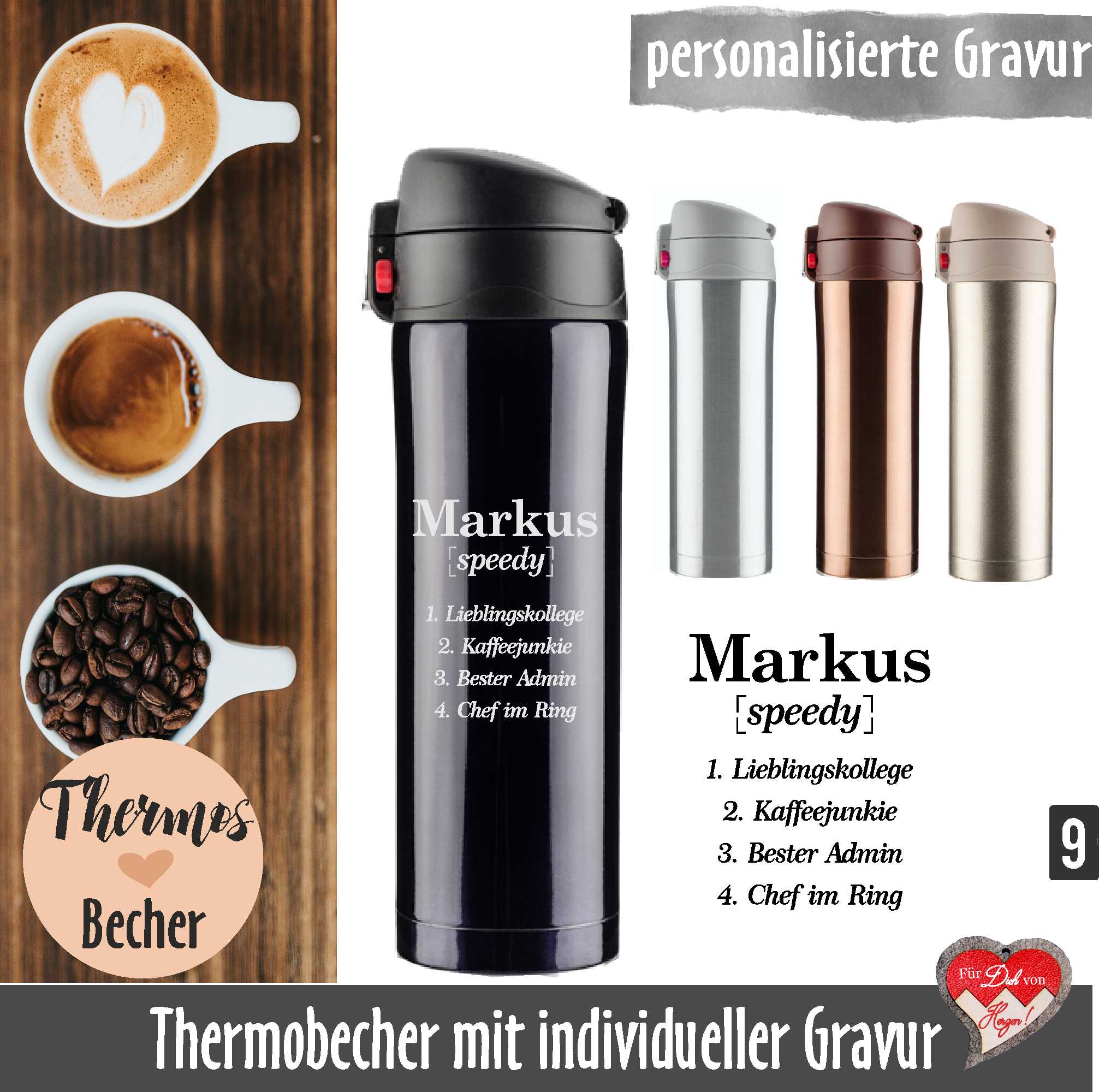 Kaffeebecher to go - personalisiert mit Namen und Motiv - Geschenkissimo