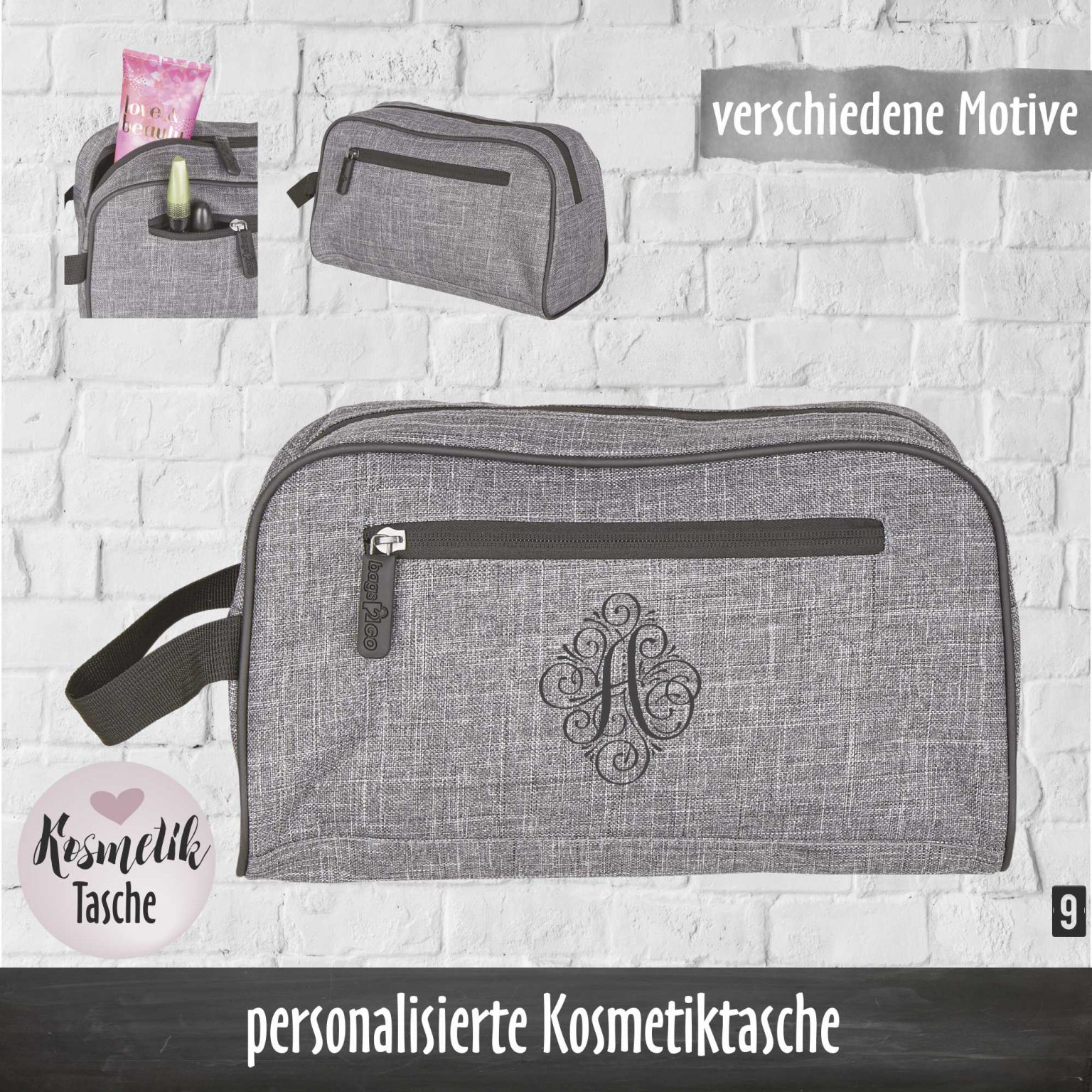 Personalisierter Kulturbeutel; Waschtasche mit Name; Kosmetiktasche mit